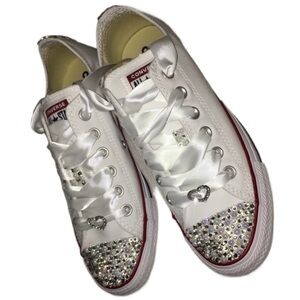 Diamonds Pearls & Charms Low Top Original Converse Sizes 5-14 With Ribbon Laces